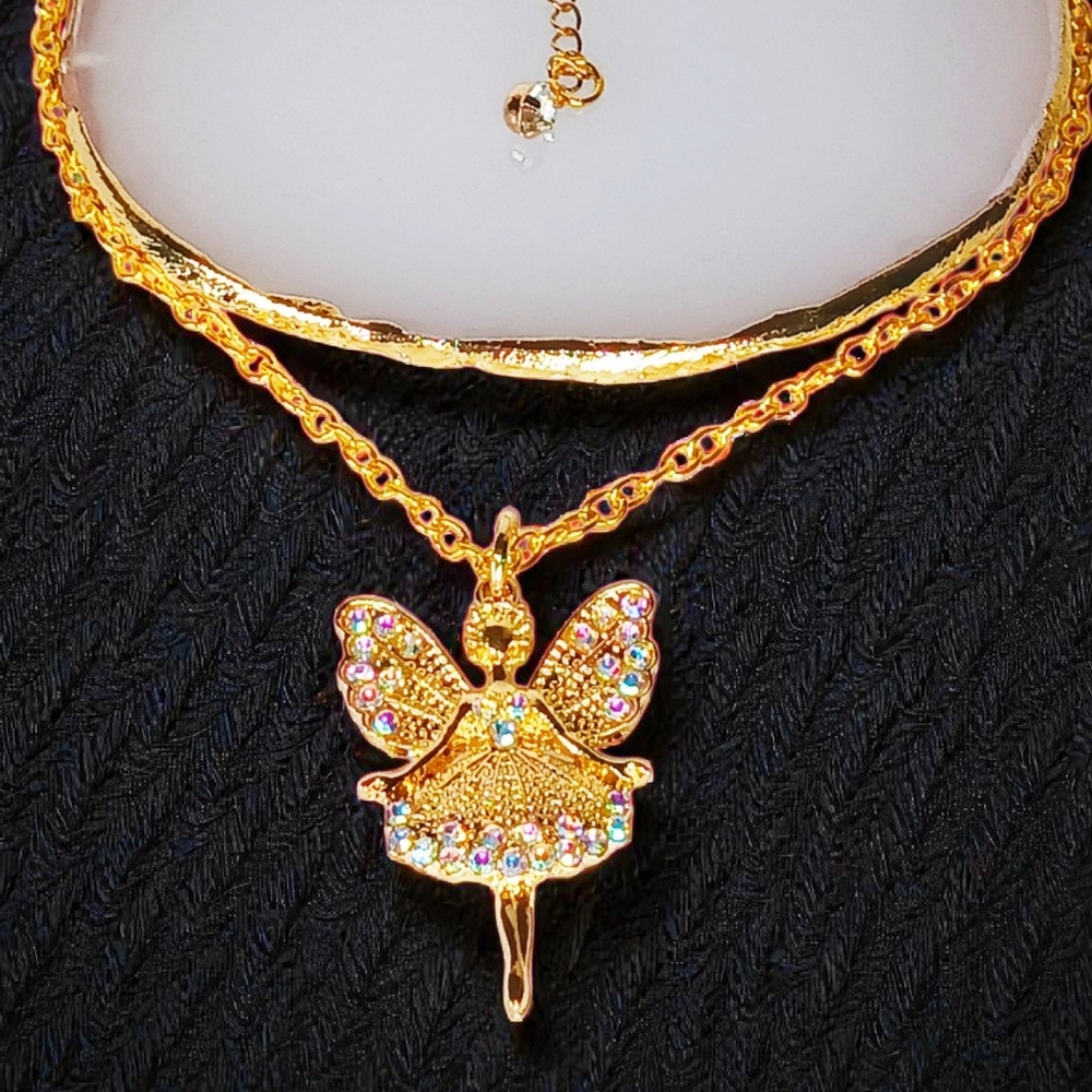 Gold Enchanted Choker Necklace Fairy Charm Glam Luxe Bling Pink Cottagecore Ice